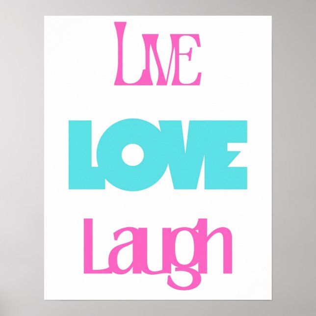 Poster Retro Live Laugh Love Pink Turquoise Typografia (Frente)