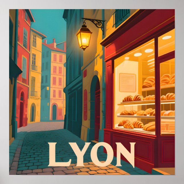 Poster Retro Lyon: paisagem urbana francesa (Frente)