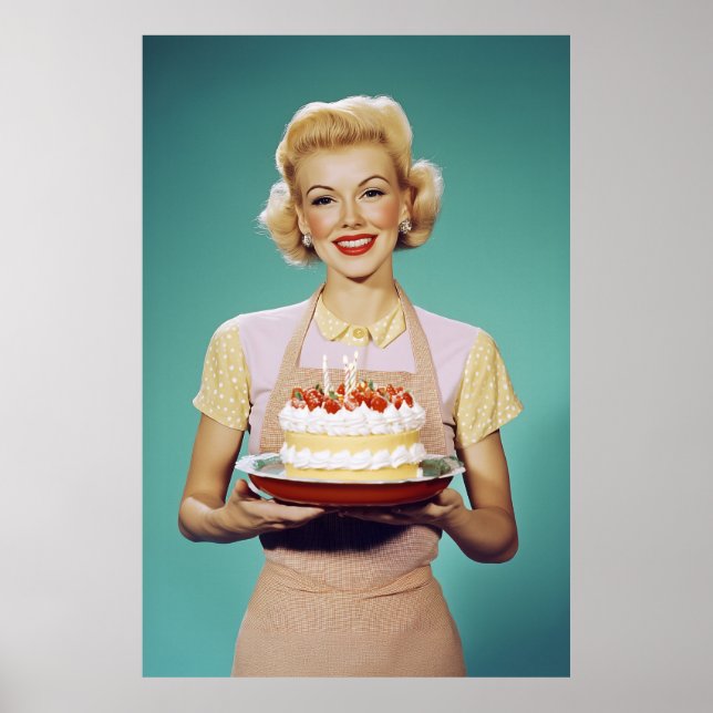 Poster Retro mãe segurando um bolo de celebração (Frente)
