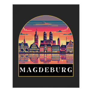 Póster Retro Magdeburg Skyline
