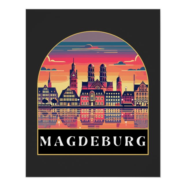 Póster Retro Magdeburg Skyline (Frente)