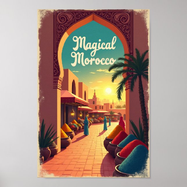 Poster Retro Magical Morocco: Vibrant Spice Market (Frente)