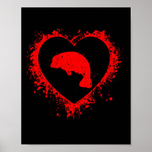 Poster Retro Manatee Dia dos Namorados Coração Forma Meu