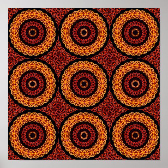 Póster Retro Mandala Laranja e Amarelo (Frente)
