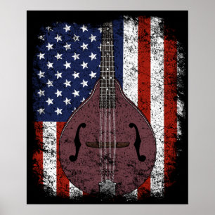 Poster Retro Mandolin Gift Vintage Country Music American