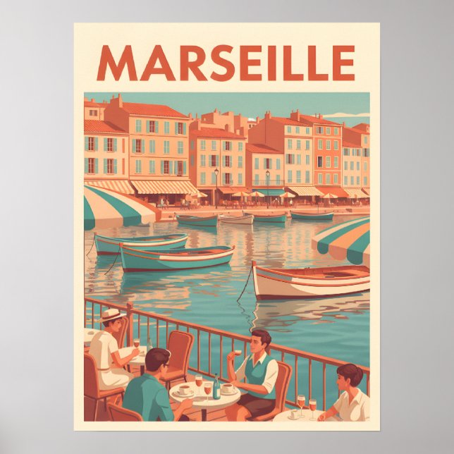 Poster Retro Marselha Viagem: Riviera Francesa (Frente)