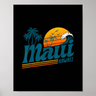 Poster Retro Maui Havaí Ilha Havaiana Palmeira Praia