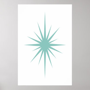 Poster Retro Meio século Turquesa Luz de Intermitência Cr