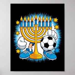 Poster Retro Menorah Jogando Futebol Feliz Hanukkah Pjs B