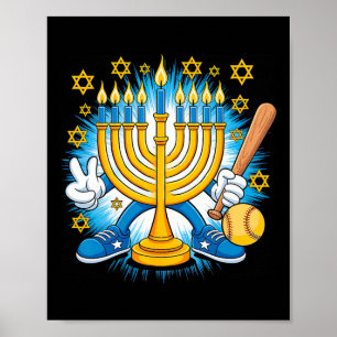 Poster Retro Menorah Jogando Softll Feliz Hanukkah Pjs Bo