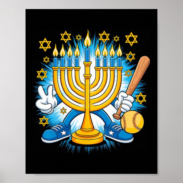 Poster Retro Menorah Playing Softll Happy Hanukkah Pjs Bo (Frente)