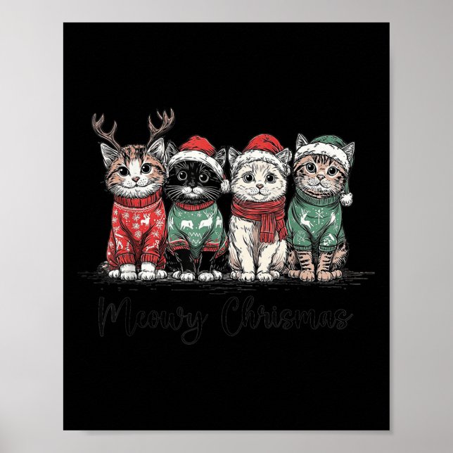 Poster Retro Meowy Christmas Cute Cats With Santa Claus H (Frente)