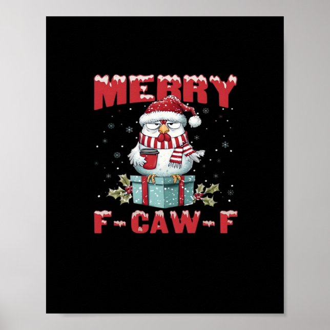 Poster Retro Merry Christmas F-Caw-F Chicken  (Frente)