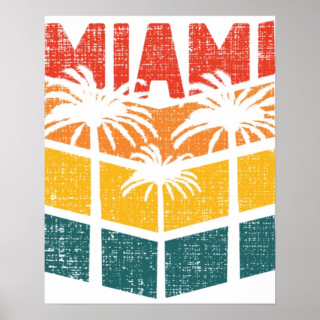 Poster Retro Miami Florida Beach Souvenir Palm Tree 80s (Frente)