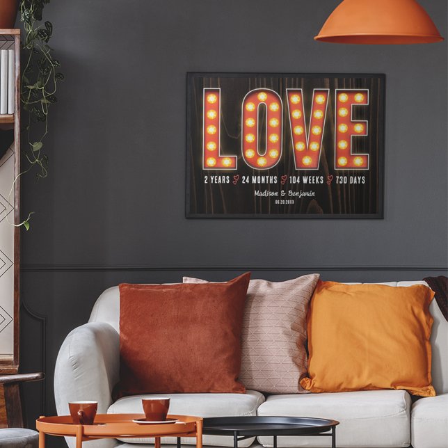Poster Retro Milestone 2nd Anniversary Personalized Love (Criador carregado)