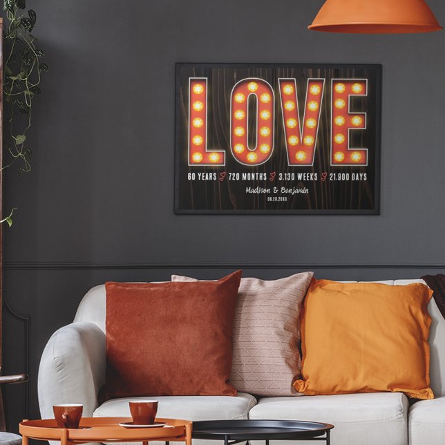 Poster Retro Milestone 60th Anniversary Personalized Love (Criador carregado)