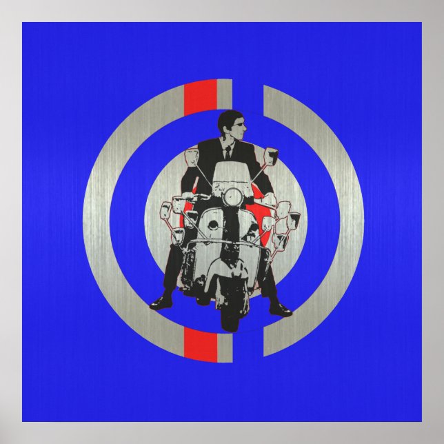 Poster Retro Mod patinete Rider metálico (Frente)