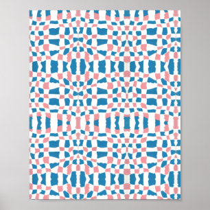 Poster Retro Mod Pink Blue Checkerboard Abstract