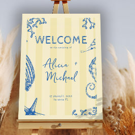 Poster Retro modern beach striped wedding welcome sign