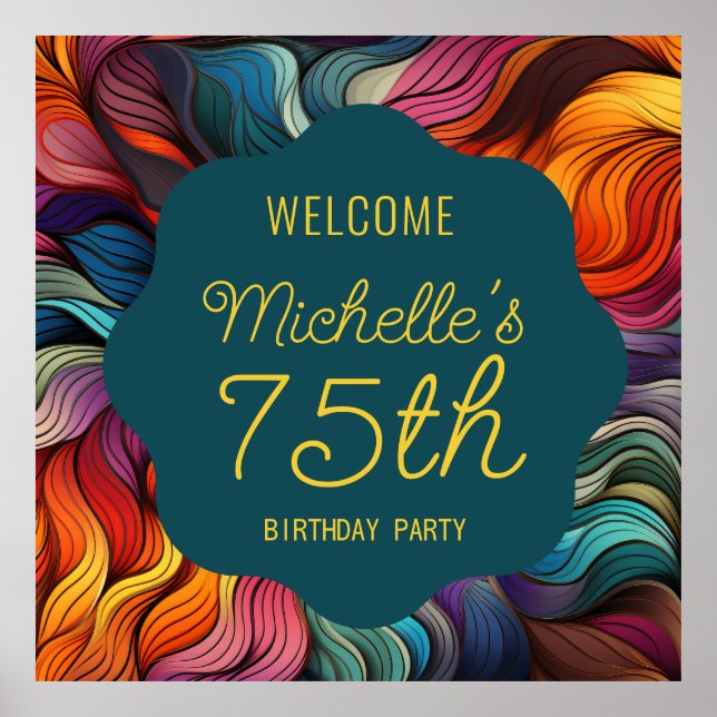 Poster Retro Modern Teal Orange Psychedelic 75th Birthday (Frente)