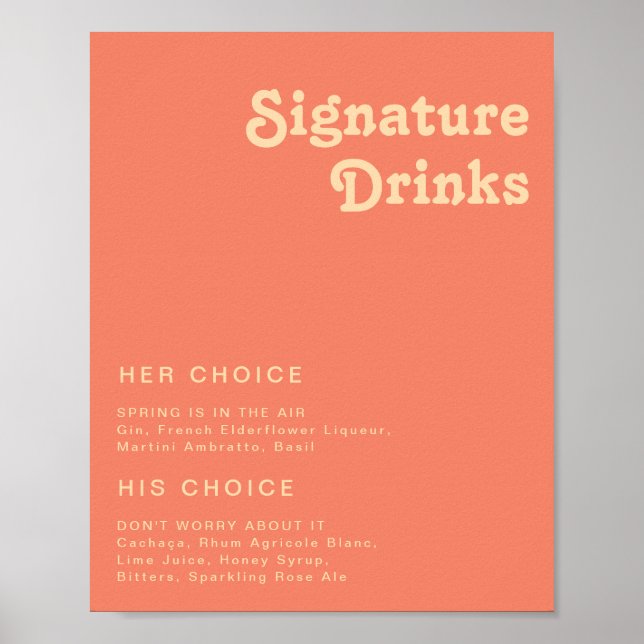 Poster Retro Moderno | Placa de Bebidas com Selo Coral (Frente)