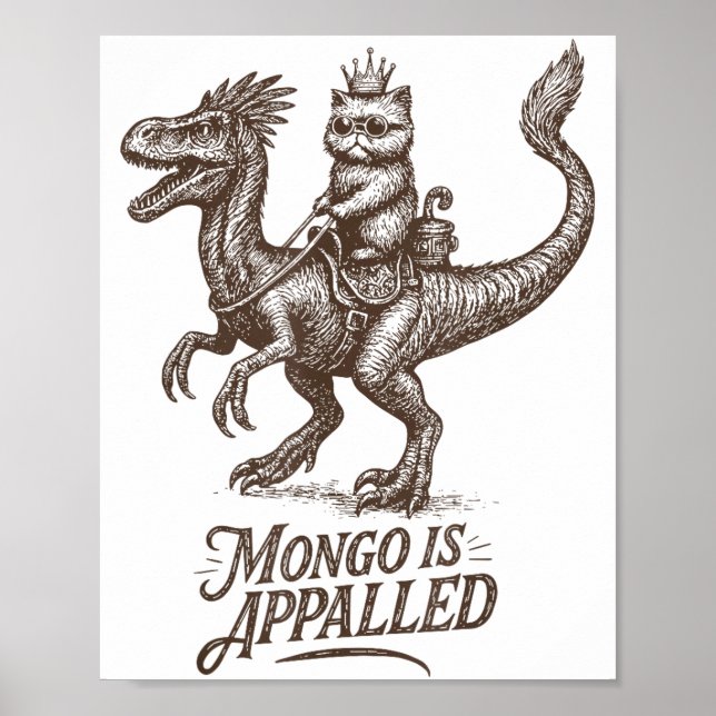 Poster Retro Mongo Is Appalled Princess Cat Riding Dinosa (Frente)