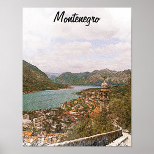 Poster Retro Montenegro Kotor Bay