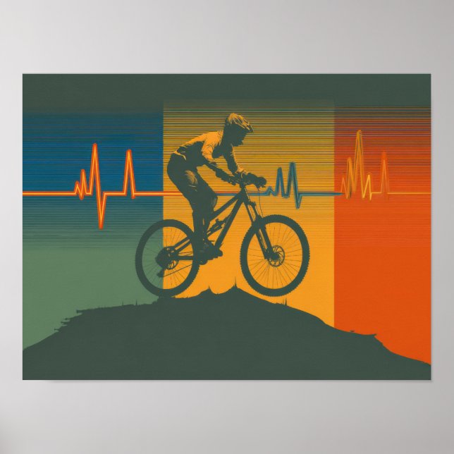 Poster Retro Mountain Biker Heartbeat (Frente)