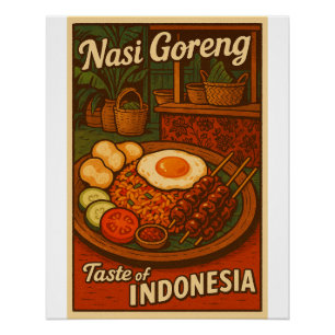 Póster Retro Nasi Goreng Poster - Arroz Frito Indonésia