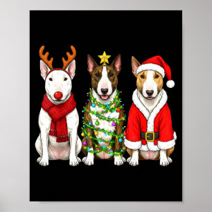 Poster Retro Natal Bull Terrier Papai Noel Rena Cão Lo