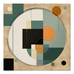 Póster Retro Negrito: Círculos de Abstrato e Retângulos