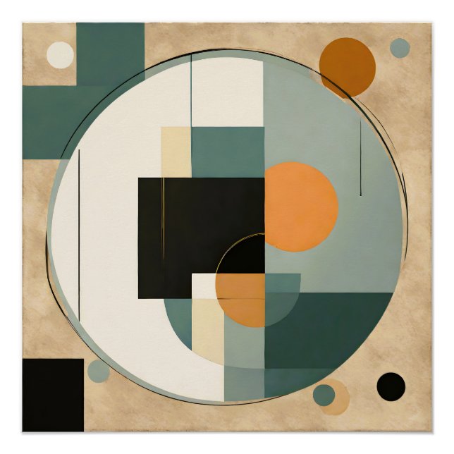 Póster Retro Negrito: Círculos de Abstrato e Retângulos (Frente)