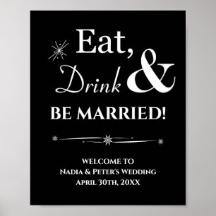 Poster Retro Negro Coma Bebida Casar-Se Bem-Vindo