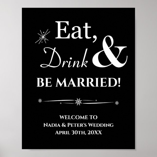 Poster Retro Negro Coma Bebida Casar-Se Bem-Vindo (Frente)