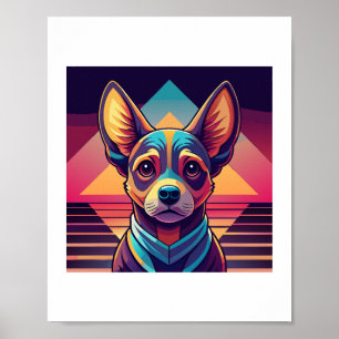 Poster Retro Neon Chihuahua - Arte Cachorro Sintomática V