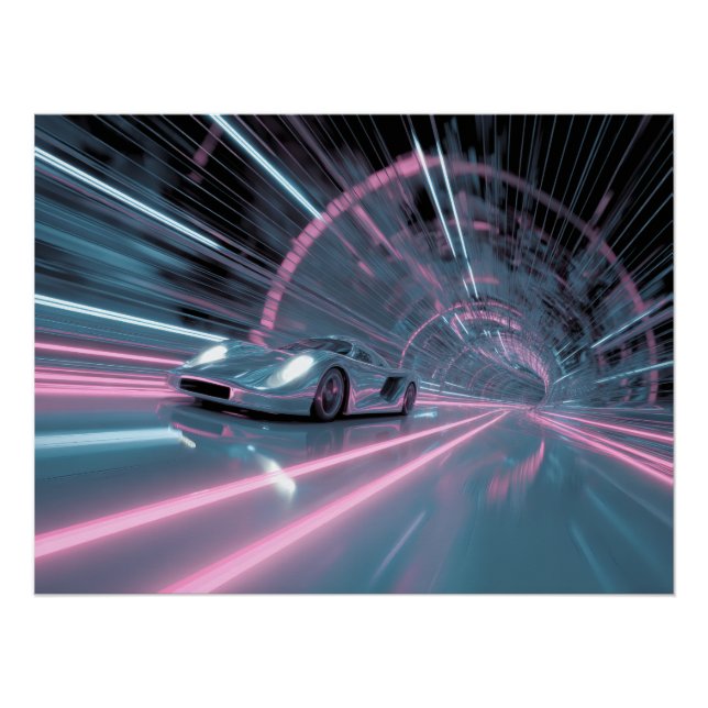 Póster Retro Neon Tunnel Speed Car Art (Frente)