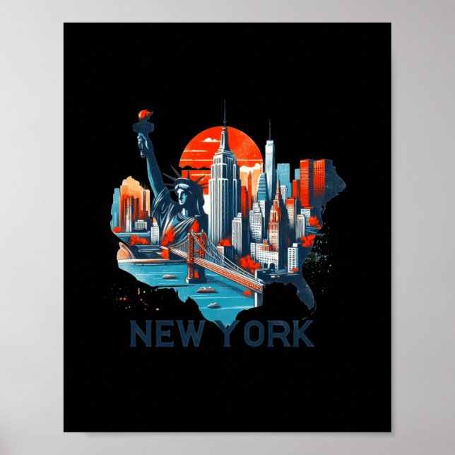 Poster Retro New York Skyline Silhouette  (Frente)