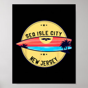 Poster Retro Nova Jersey Sea Isle City Praia Surf