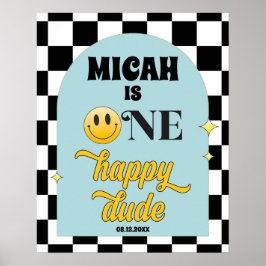 Poster Retro One Happy Dud Birthday - Sinal de Boas-vinda