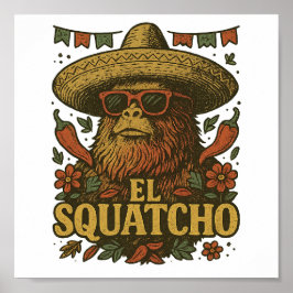 Poster Retro Pé Grande Cinco de Maio Chapéu El Squatcho