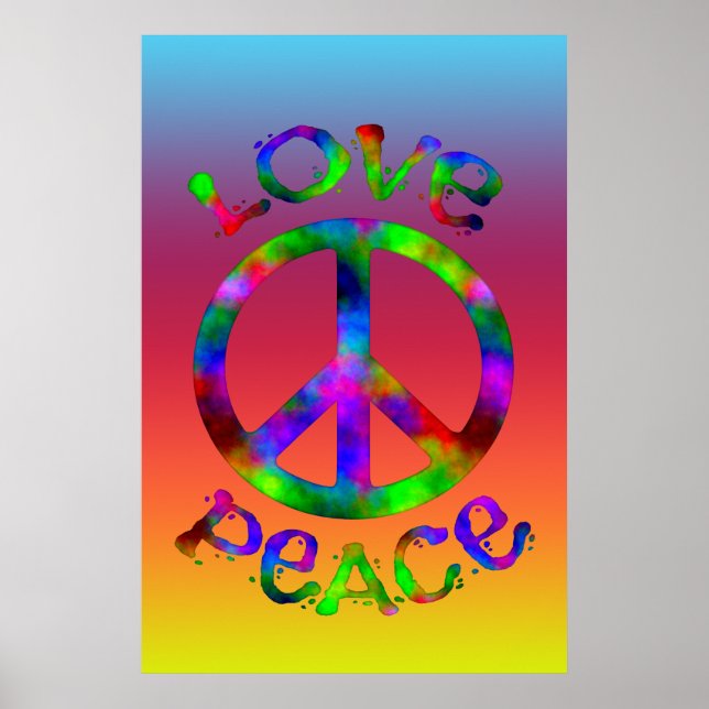 Poster Retro Peace and Love Tie-Dye Design (Frente)