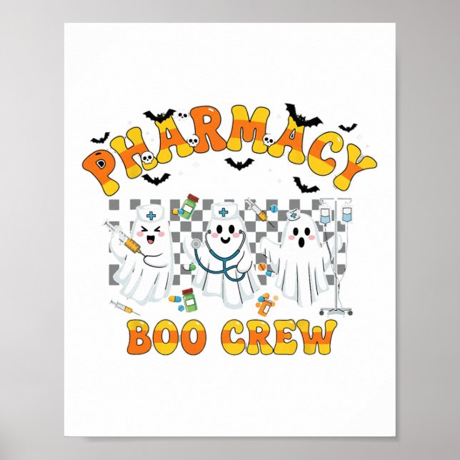 Poster Retro Pharmacy Boo Crew Ghost Technician Halloween (Frente)