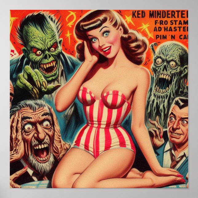 Poster Retro Pin-up e Monstros (Frente)