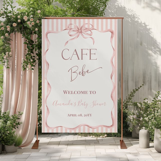 Poster Retro Pink Cafe Bebe Coffee Baby Shower Welcome (Criador carregado)