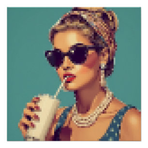 Póster Retrô Pixel Art Mulher Glamour Vintage Anos 50