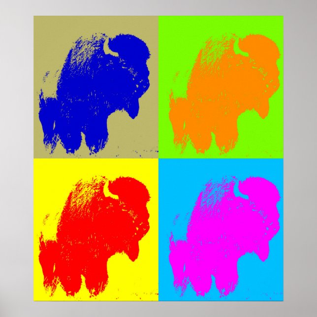 Poster Retro Pop Art Bison Buffalo Trabalho de arte (Frente)
