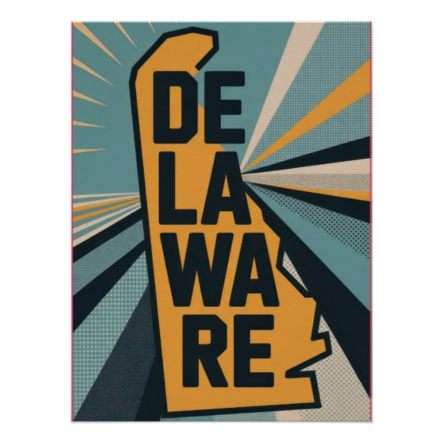 Póster Retro Pop Art Delaware State Map Design (Frente)