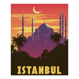 Póster Retro Poster Istambul, cidade do pôr do sol Turqui