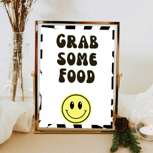Poster Retro preto e branco agarrar um sinal de comida co