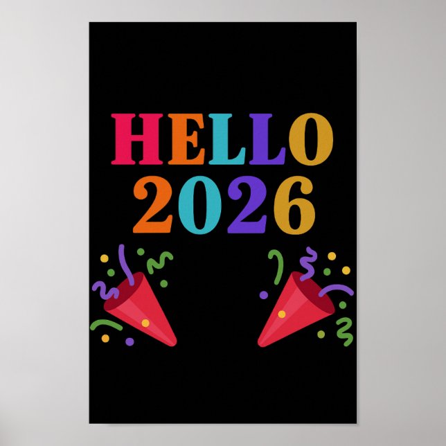 Poster Retro Rainbow 2026 Party Poppers Celebrate Fun (Frente)